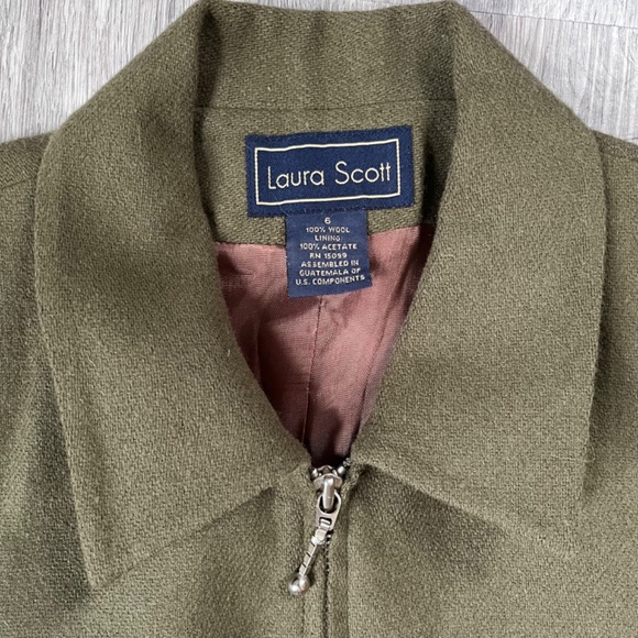 Laura Scott Jacket Women's 6 Green Lined 100% Wool Coat Blazer Full Zip - Picture 4 of 9